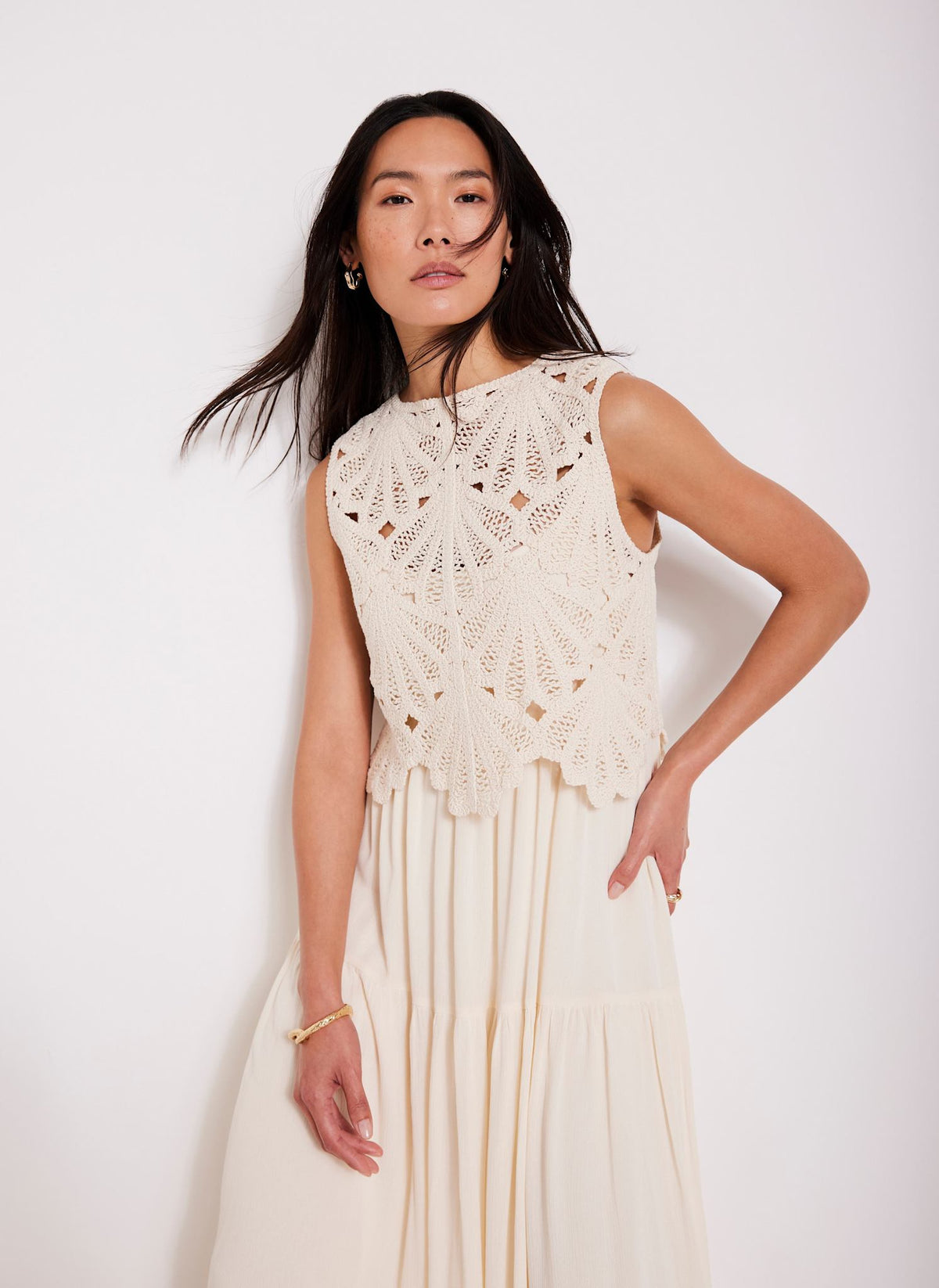 Neutral Crochet Midi Dress