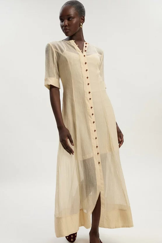 Crinkle Georgette Button Detail Woven Maxi Dress