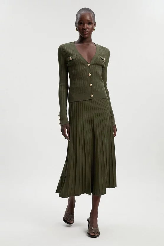 High Waisted Textured Knit Full Maxi Skirt