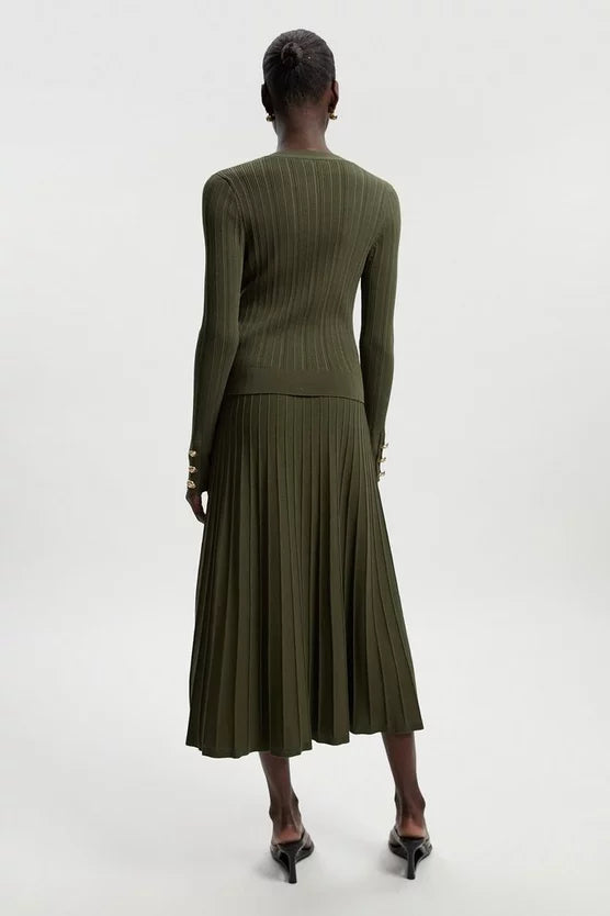 High Waisted Textured Knit Full Maxi Skirt