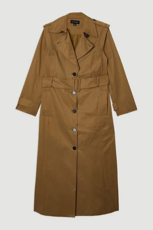 Strong Shoulder Belted Maxi Trench Coat