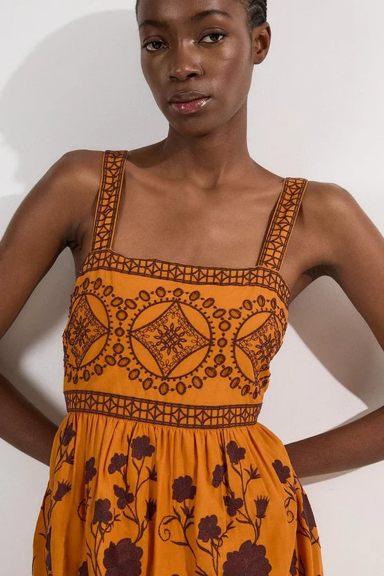 Floral & Geo Embroidered Woven Maxi Dress