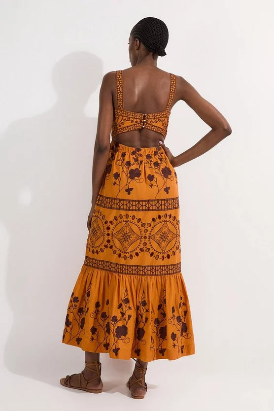 Floral & Geo Embroidered Woven Maxi Dress