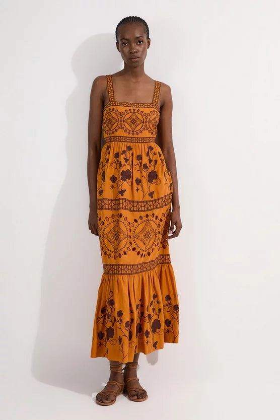 Floral & Geo Embroidered Woven Maxi Dress