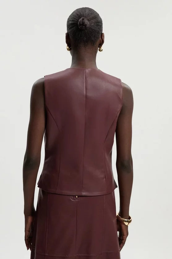 Faux Leather Button Tailored Top