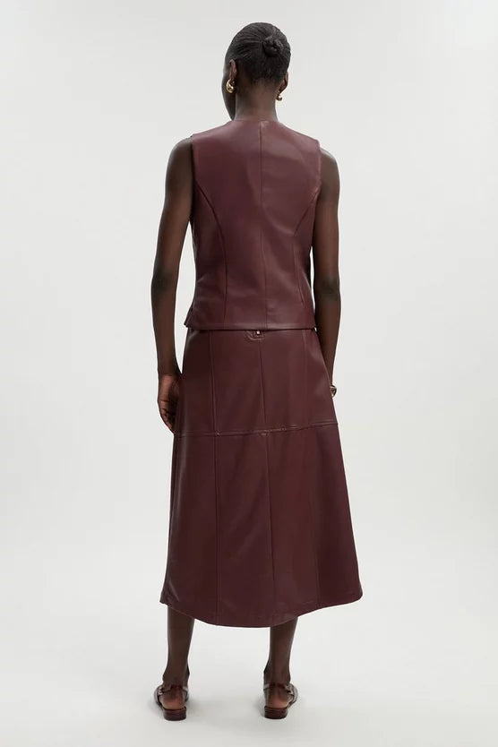 Faux Leather Tie Detail Wrap Midi Skirt