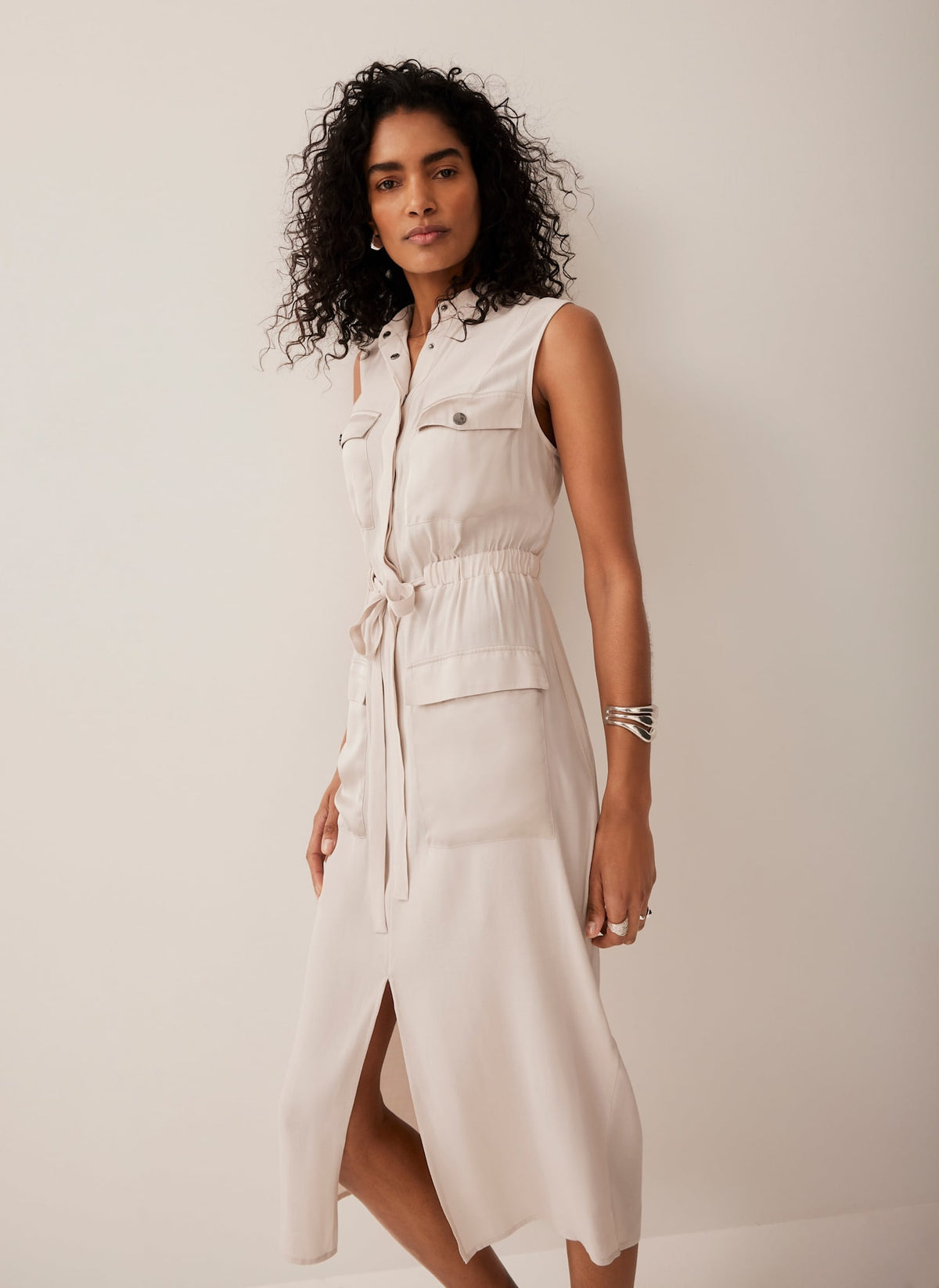 Neutral Utility Midi Dress