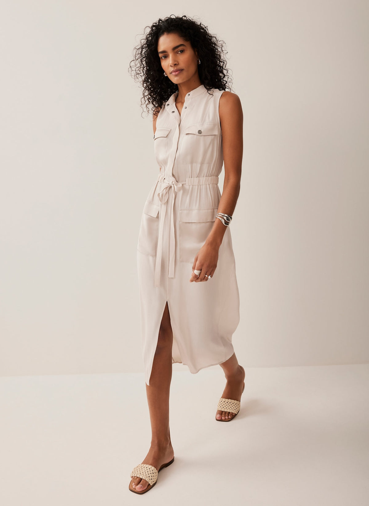 Neutral Utility Midi Dress