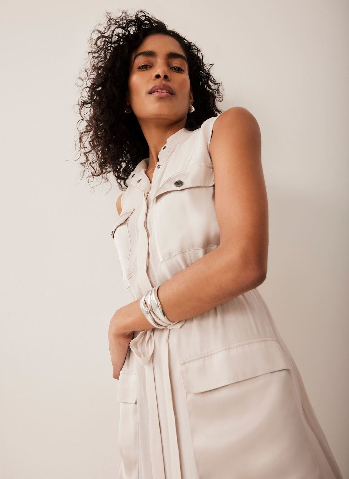 Neutral Utility Midi Dress