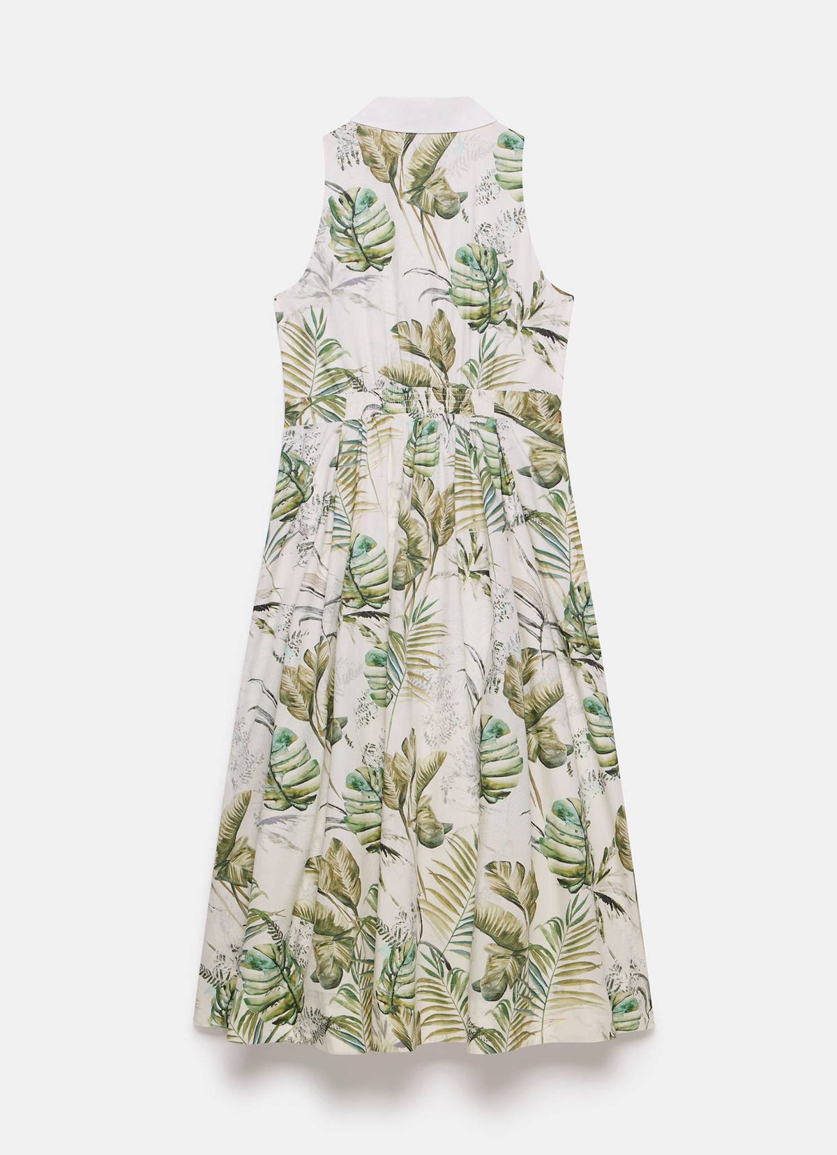 Green Palm Print Midi Shirt Dress