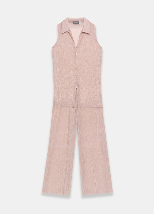 Pink Metallic Top And Trouser Beach Set