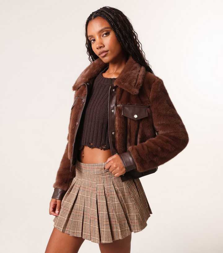 Pink Vanilla Brown Faux Fur Leather Jacket