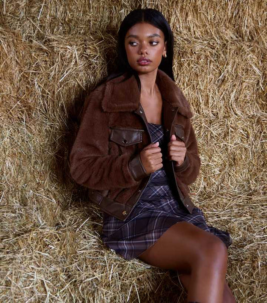 Pink Vanilla Brown Faux Fur Leather Jacket