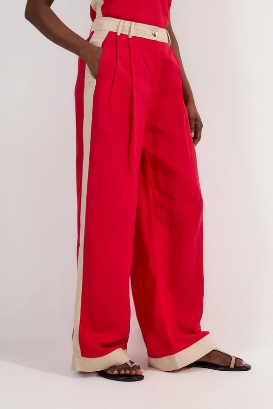 Contrast Linen Woven Trouser