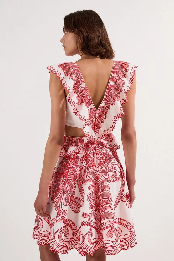 Cutwork Embroidered Ruffle Woven Dress