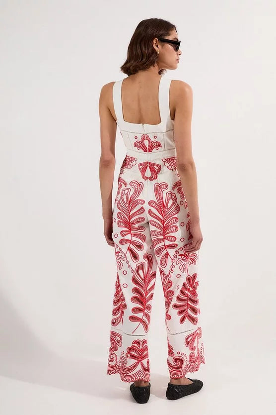 Cutwork Embroidered Wide Leg Woven Jumpsuit