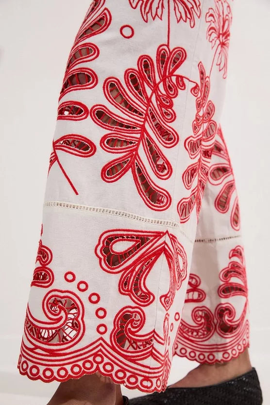 Cutwork Embroidered Wide Leg Woven Jumpsuit