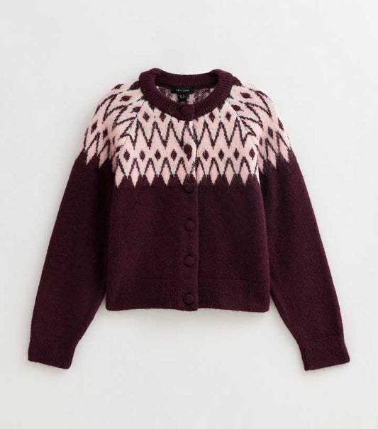 Red Fairisle Crew Neck Cardigan