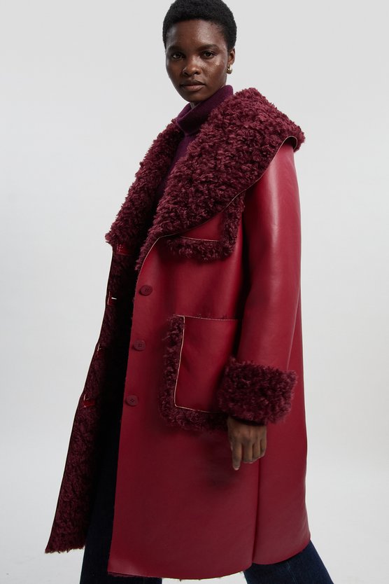 Faux Fur Pocket Detail Midi Coat