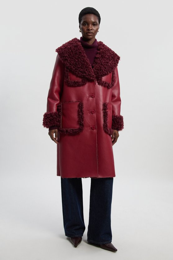 Faux Fur Pocket Detail Midi Coat