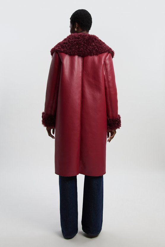 Faux Fur Pocket Detail Midi Coat