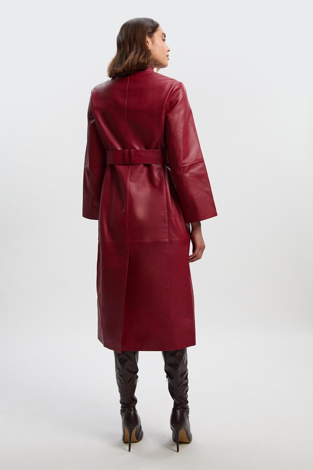 Leather Collared Belted Trench Coat