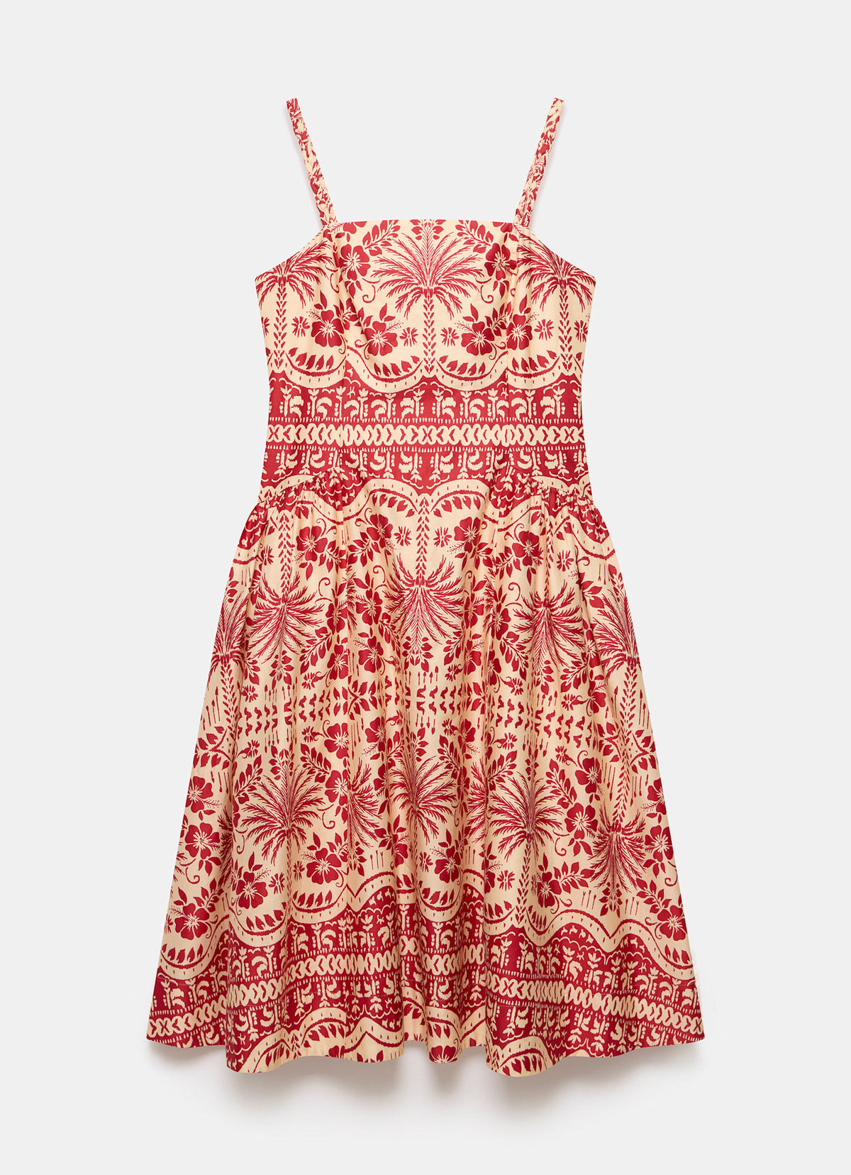 Red Palm Print Midi Dress