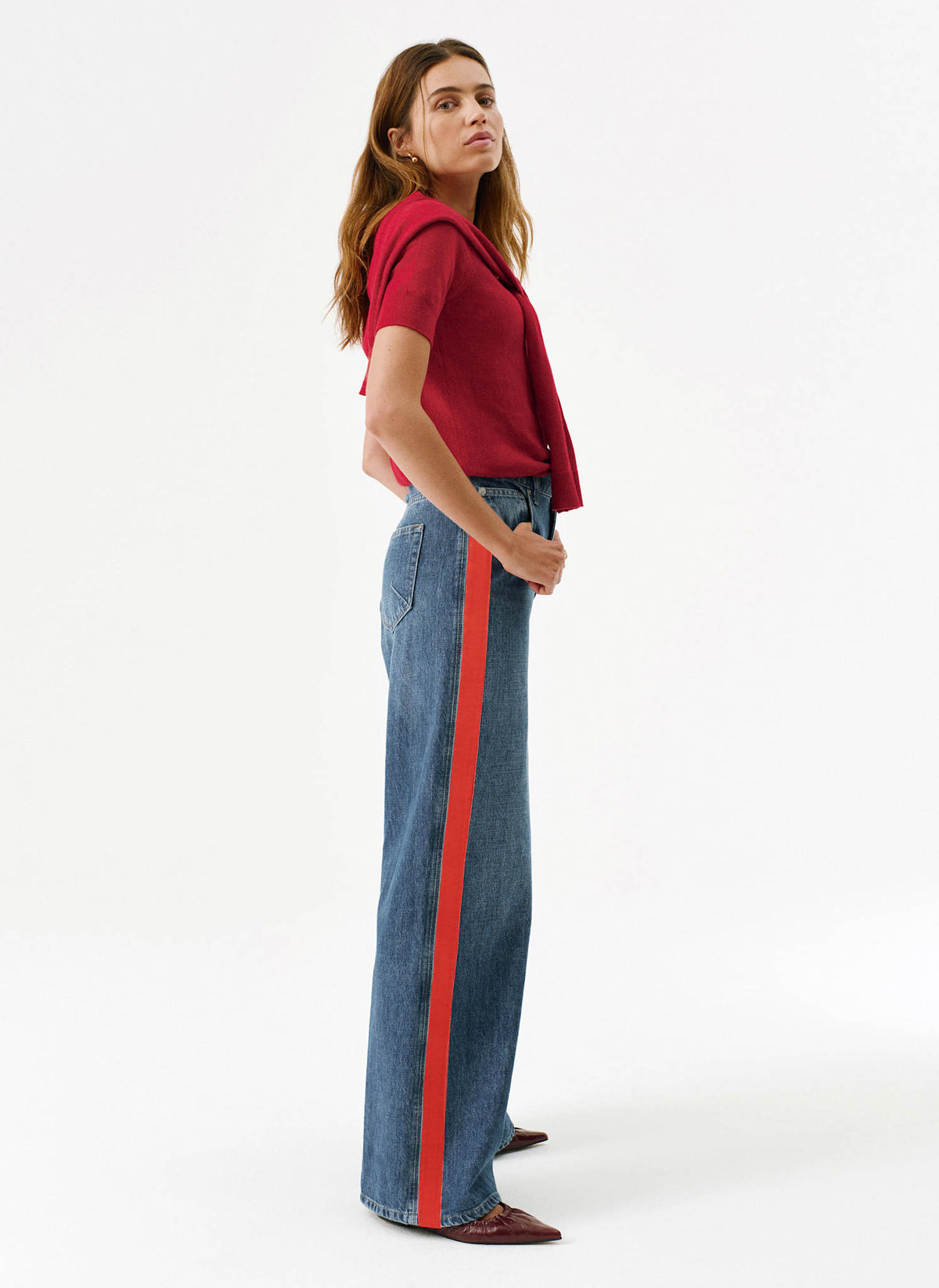 Indigo Side Stripe Wide Jeans