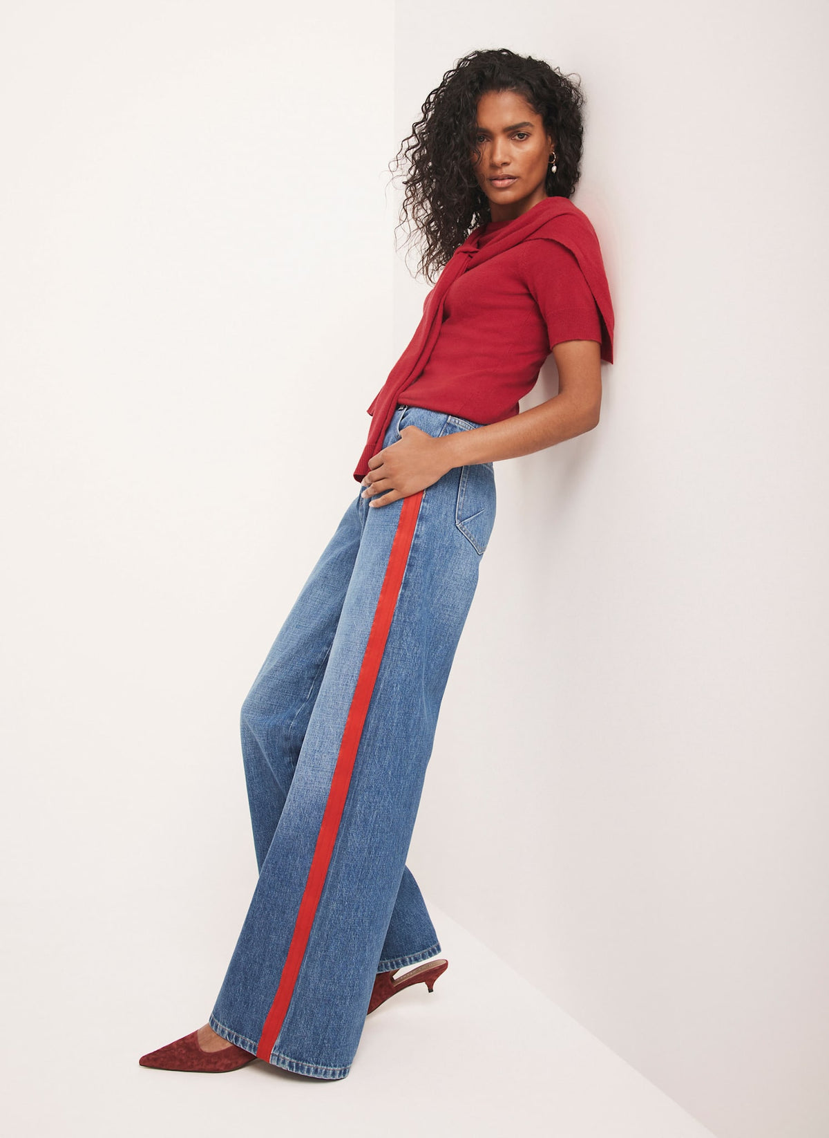 Indigo Side Stripe Wide Jeans