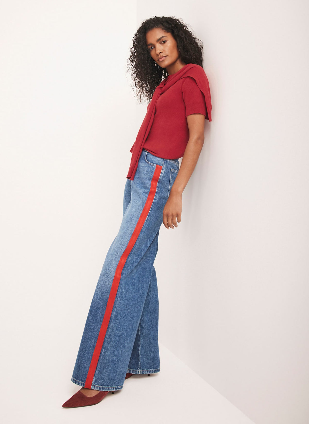 Indigo Side Stripe Wide Jeans