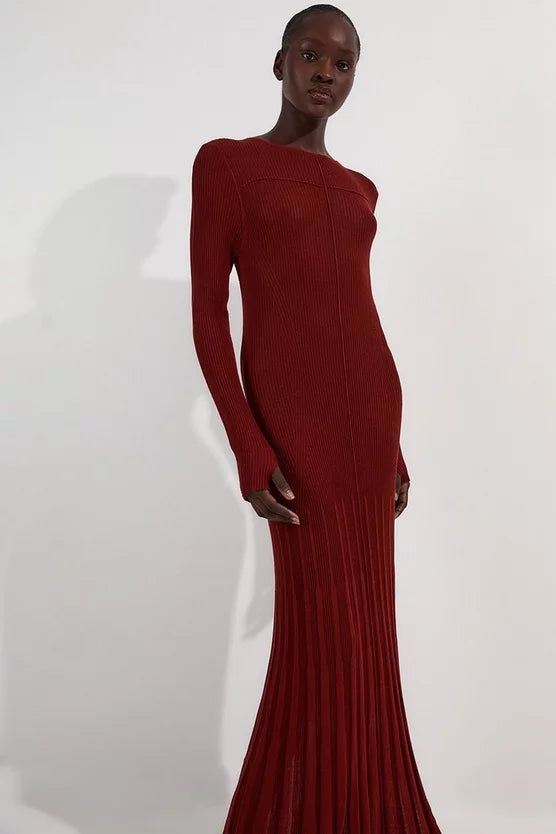 Drapey Sheer Rib Knitted Midi Dress
