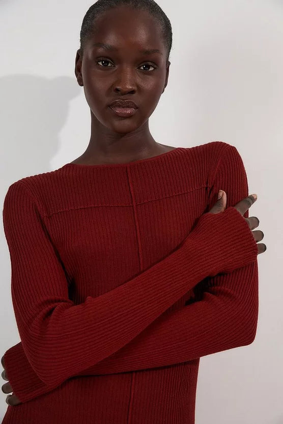 Drapey Sheer Rib Knitted Midi Dress