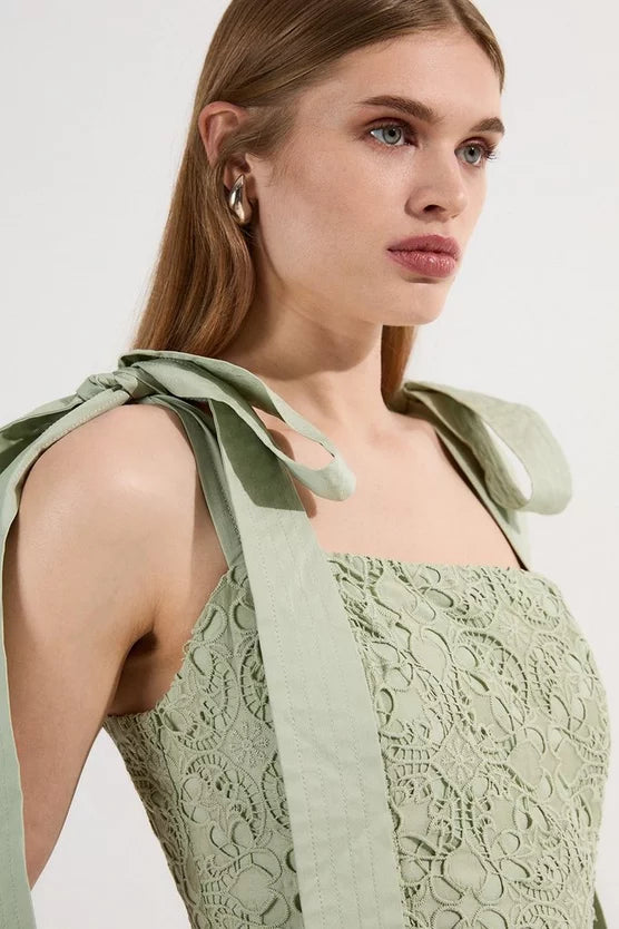 Cutwork Embroidery Woven Midi Prom Dress