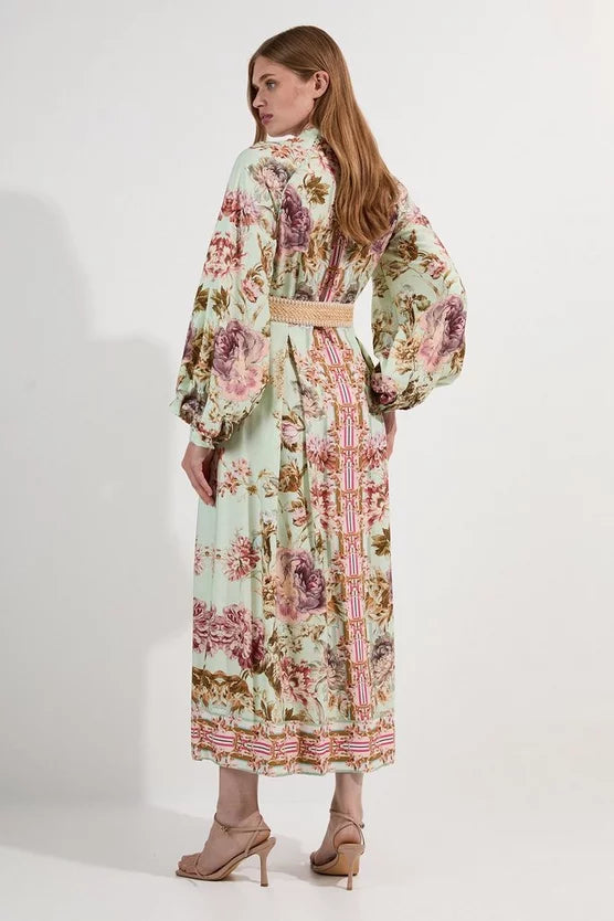 Floral Placed Embroidery Organdie Woven Midi Dress