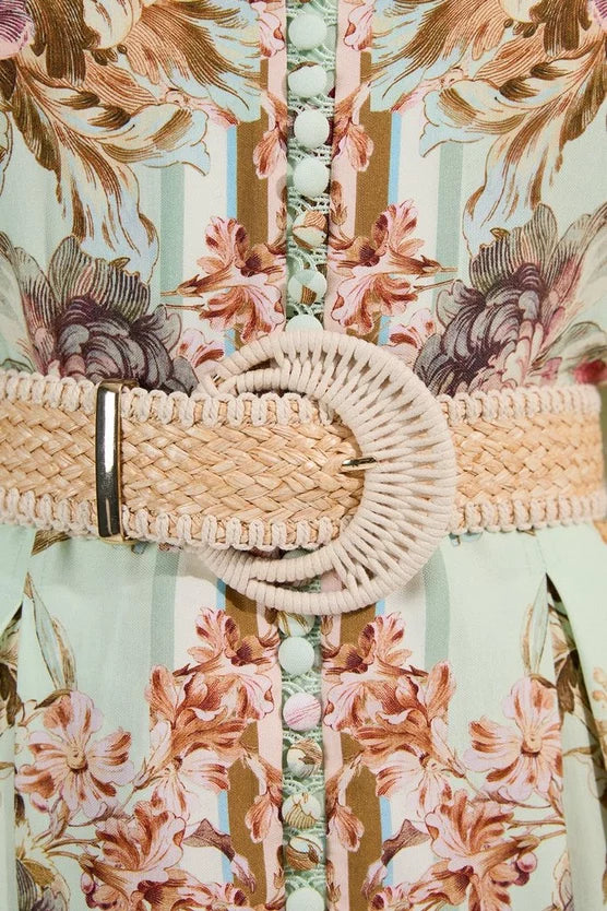 Floral Placed Embroidery Organdie Woven Midi Dress
