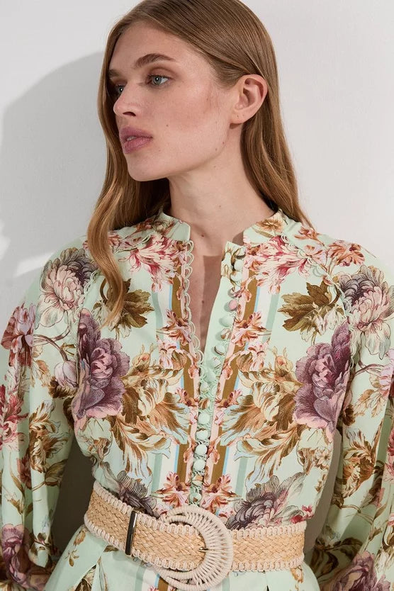 Floral Placed Embroidery Organdie Woven Midi Dress