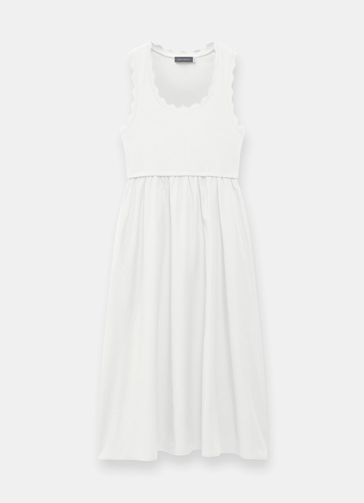 White Scallop Trim Midi Dress