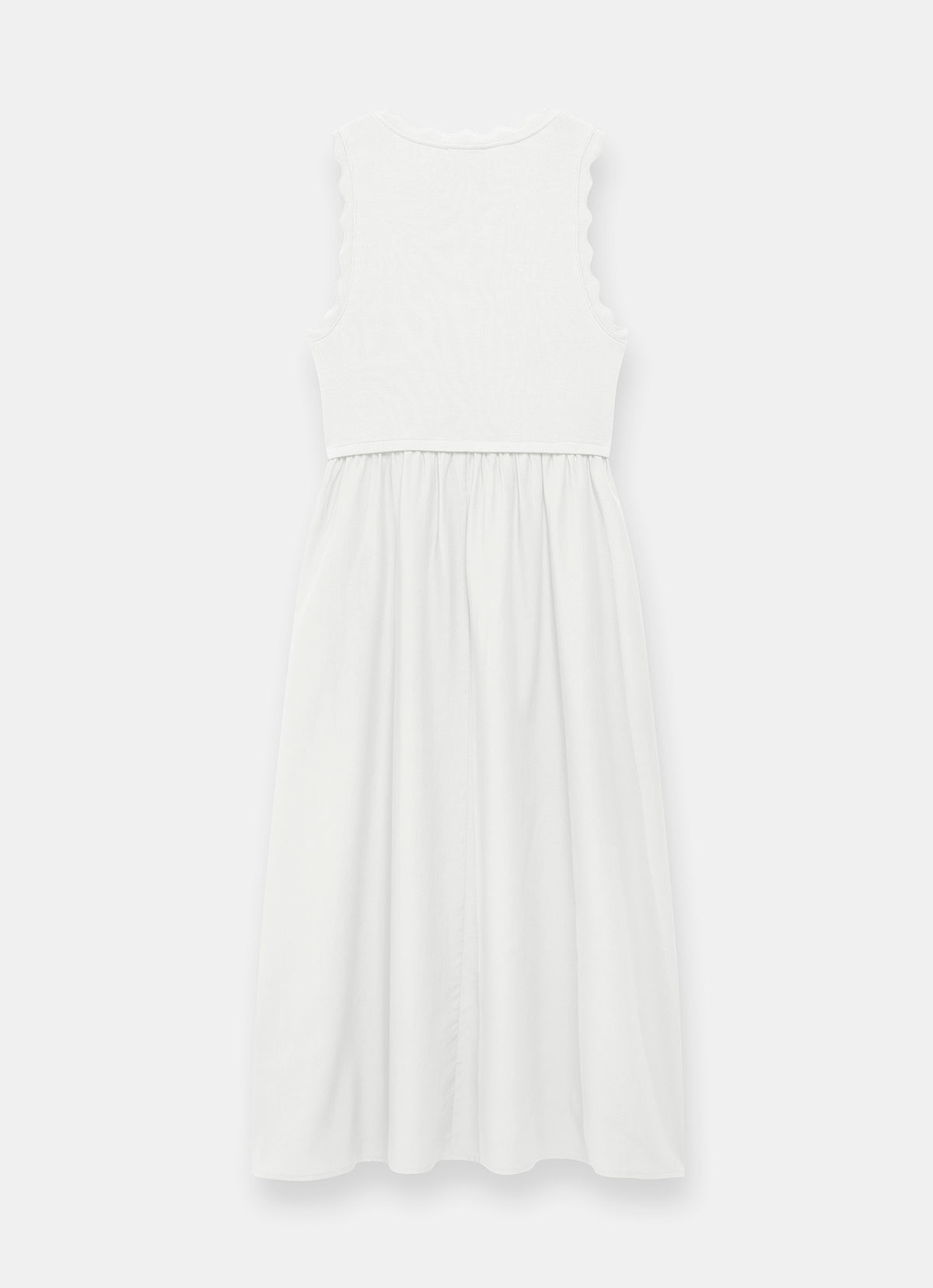 White Scallop Trim Midi Dress