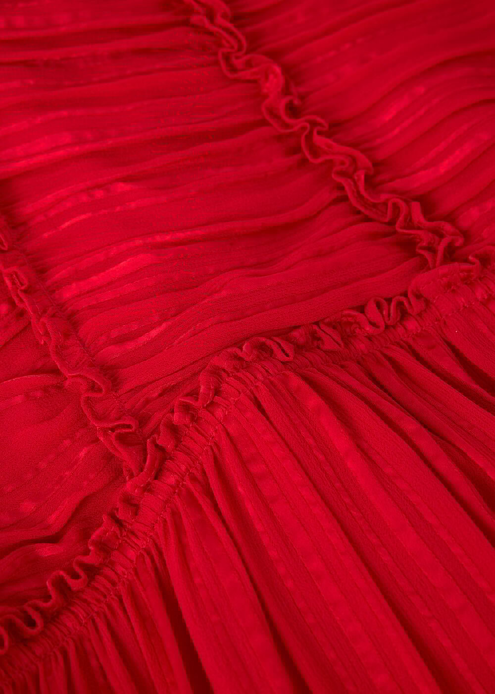 Red Shirred Bodice Dress