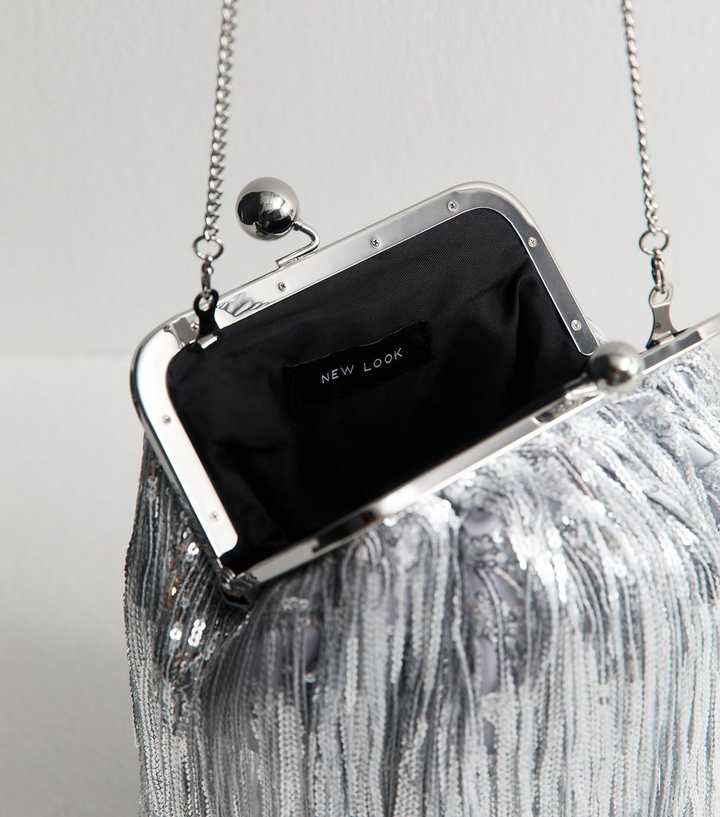 Silver Fringe Sequin Clutch Bag