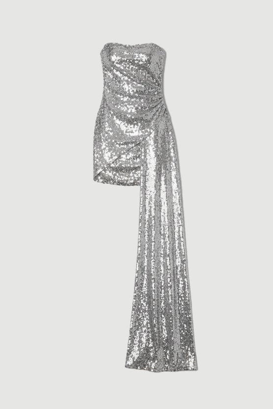 Sequin Bandeau Train Detail Mini Dress