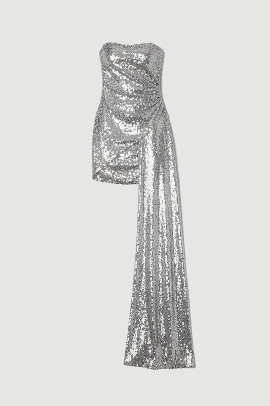 Sequin Bandeau Train Detail Mini Dress