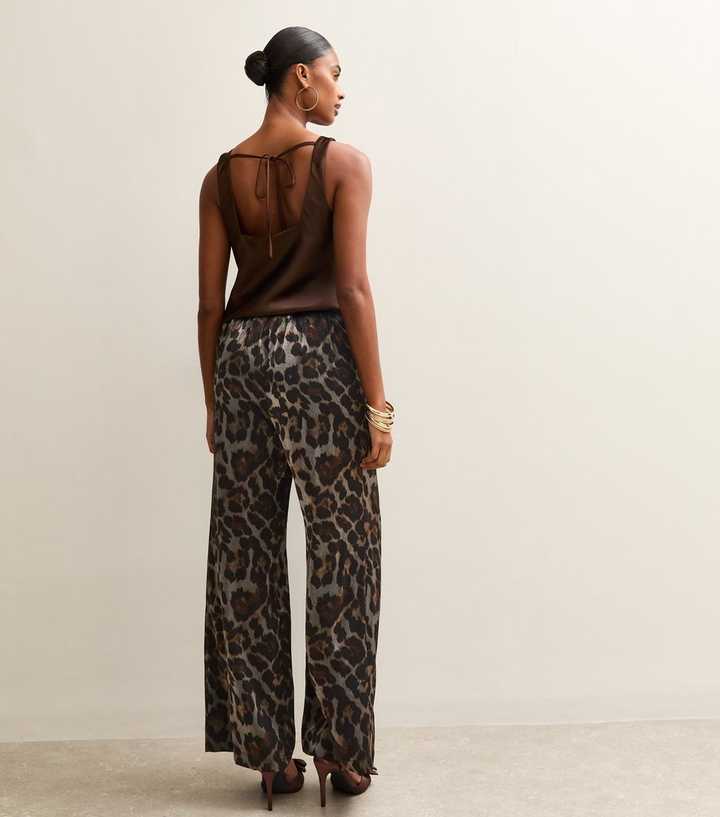 Silver Soft Touch Animal Print Wide Leg Trousers