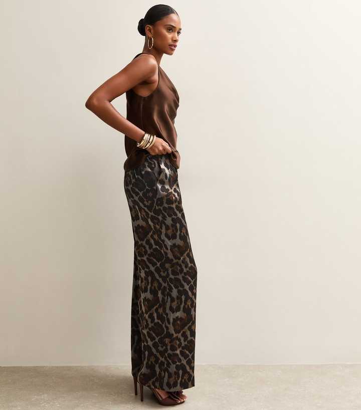 Silver Soft Touch Animal Print Wide Leg Trousers