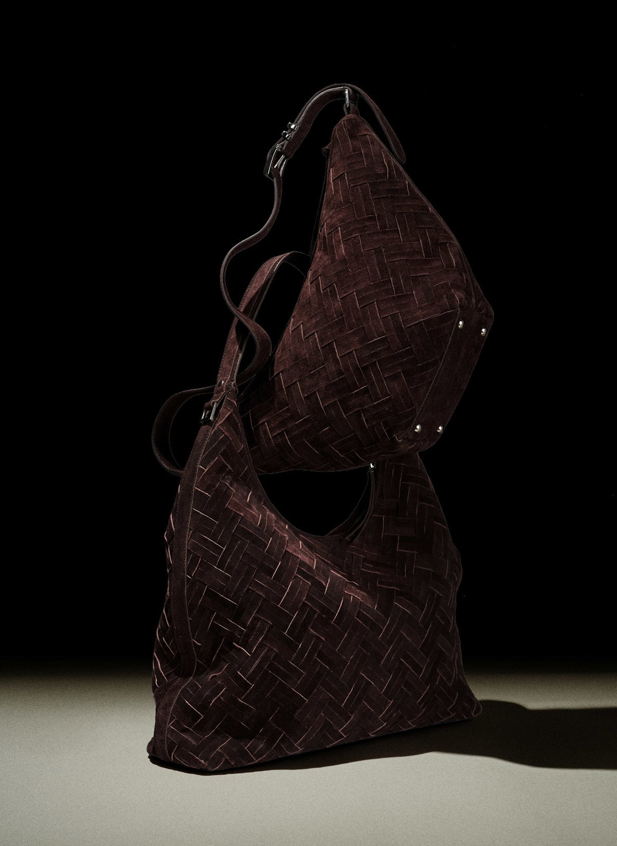 Stevie Brown Suede Woven Sling Bag