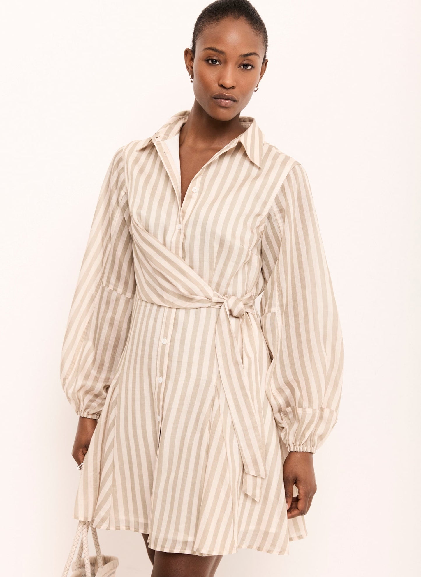 Khaki Stripe Wrap Mini Dress