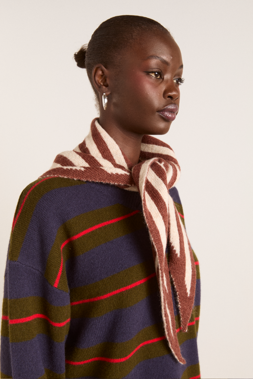 Knitted Stripe Triangle Head Scarf