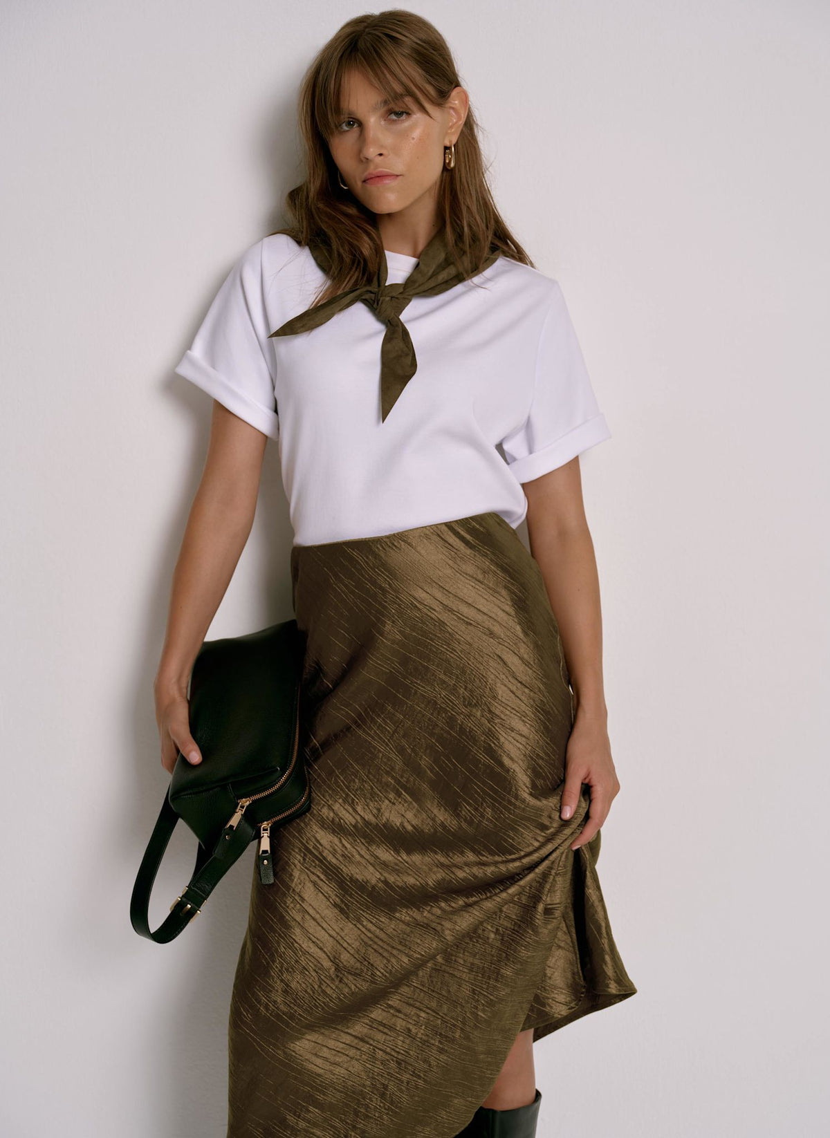 Khaki Suede Mini Triangle Neck Scarf