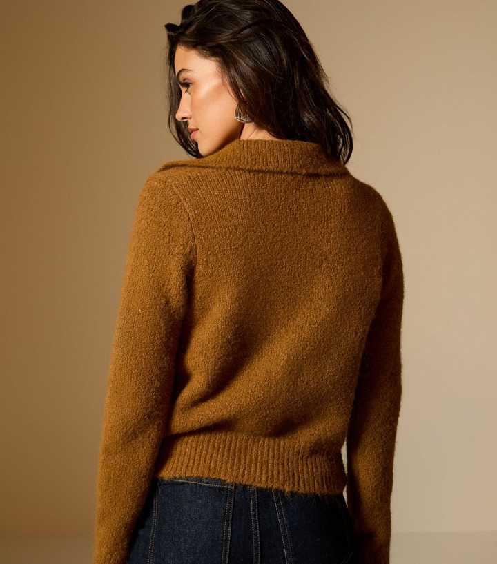 Tan Faux Fur Collar Cardigan
