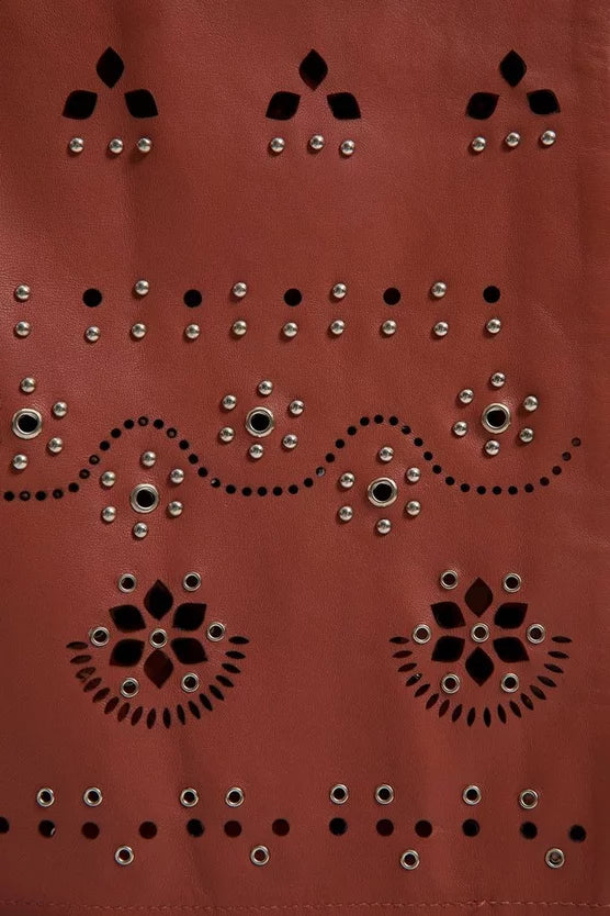 Leather Cut Work & Studded Wrap Pencil Skirt